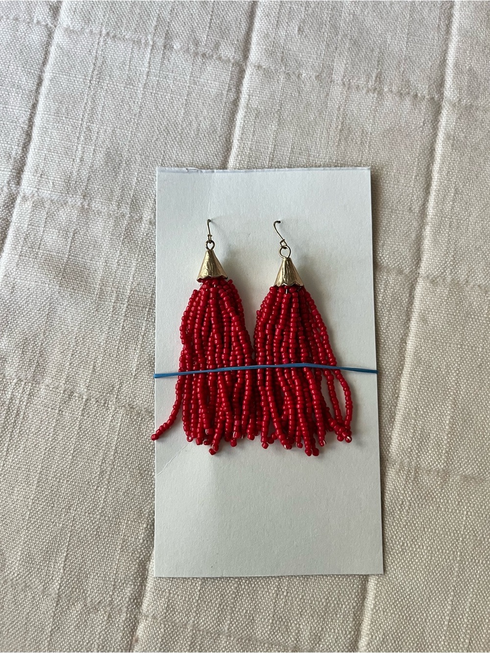 Red Beaded Tassel Drop Earrings